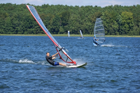 Windsurfing on the lake NiesÅysz, Polandの写真素材