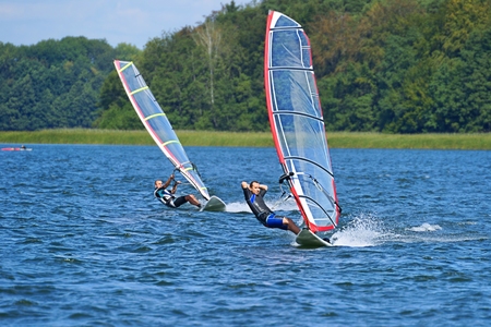 Windsurfing on the lake Nieslysz, Polandの写真素材