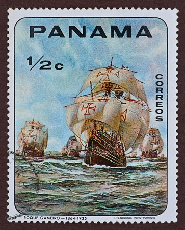 Postage Stamp Sailing Ships Panamaのeditorial素材