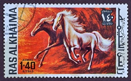 Postage stamp painted horsesのeditorial素材