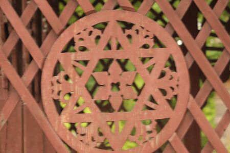 old symbol on a wooden verandaの写真素材