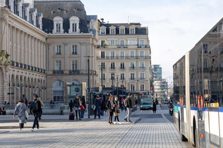 Rennes, France - December 28 2019: Beautiful winter day in Rennes Old Town, Normandy