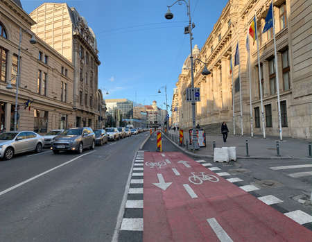 Victoriei streed in Bucharest, capital city of Romaniaのeditorial素材
