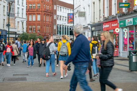 Dublin,Ireland - JULY 30, 2019: People Walking on Dublin City center crowded streetsのeditorial素材