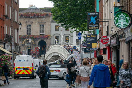 Dublin,Ireland - JULY 30, 2019: People Walking on Dublin City center crowded streetsのeditorial素材