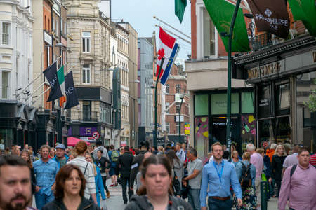 Dublin,Ireland - JULY 30, 2019: People Walking on Dublin City center crowded streetsのeditorial素材