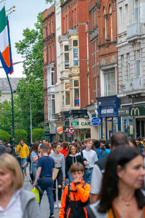 Dublin,Ireland - JULY 30, 2019: People Walking on Dublin City center crowded streetsのeditorial素材