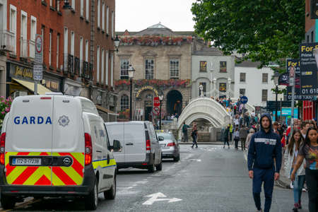 Dublin,Ireland - JULY 30, 2019: People Walking on Dublin City center crowded streetsのeditorial素材