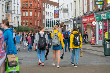 Dublin,Ireland - JULY 30, 2019: People Walking on Dublin City center crowded streetsのeditorial素材
