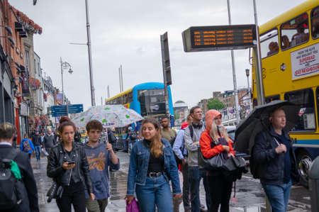 Dublin,Ireland - JULY 30, 2019: People Walking on Dublin City center crowded streetsのeditorial素材
