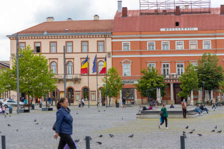 CLuj-Napoca , Romania  - May 28 2020: People Walking on Cluj City Center streets.