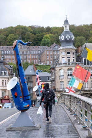 Dinant, Belgium - October 13 2020 : The streets of beautidul city of Dinant home of Adolphe Sax, iinventor of the saxophone.のeditorial素材