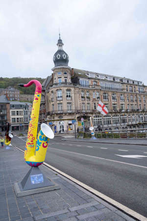 Dinant, Belgium - October 13 2020 : The streets of beautidul city of Dinant home of Adolphe Sax, iinventor of the saxophone.のeditorial素材