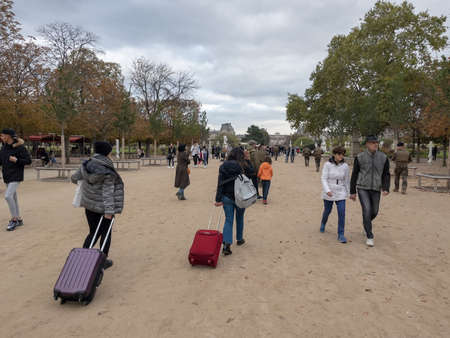 Paris, France - October 25, 2021: Visiting Paris during pandemic period in autumn day.のeditorial素材
