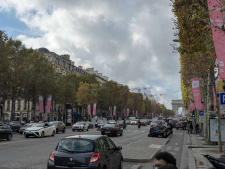 Paris, France - October 25, 2021: Visiting Paris during pandemic period in autumn day.のeditorial素材