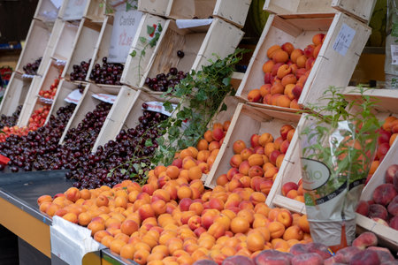 PARIS, FRANCE - JUNE 6, 2022: Food market on the streets of Paris