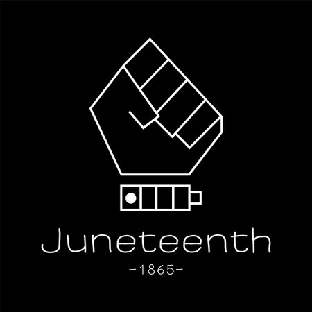 Background, banner, illustration, have two color, black and white.In picture have word juneteenth 1865.のイラスト素材