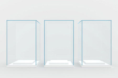 three glass windows covered with glass  isolated on gray の写真素材