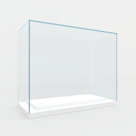Empty glass showcase  3d render  isolated on gray  の写真素材