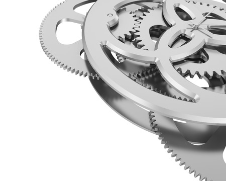 metal clock mechanism with the gears  Isolated on white の写真素材