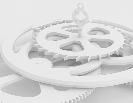 clock mechanism and key symbolizing eternity rotation