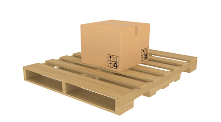 Cardboard boxes on pallet  Isolated on white background の写真素材