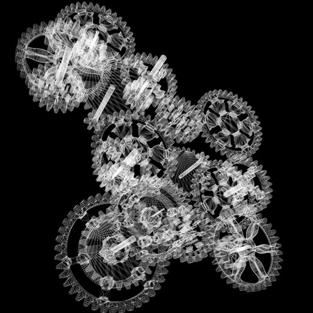 wire mechanism gears  isolated black background  3d renderの写真素材