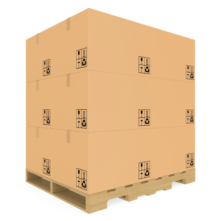 Cardboard boxes on pallet  Isolated on white background の写真素材