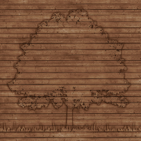 contour tree depicted on the old wooden planks backgroundの写真素材