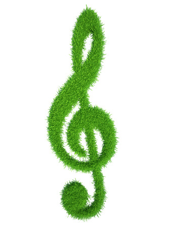 green grass key symbol, fresh music clef  isolated on white backgroundの写真素材