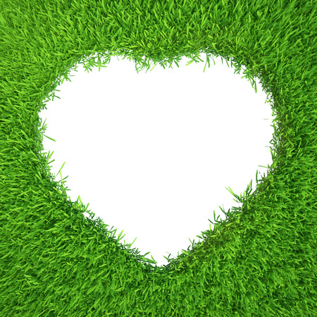 Grass heart isolated on white background, 3d renderの写真素材