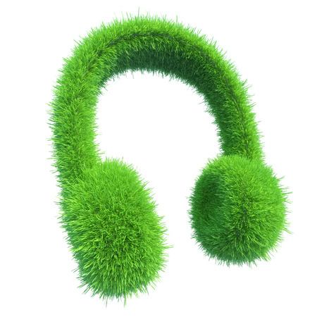 green grass headphones  fresh music  isolated on white backgroundの写真素材