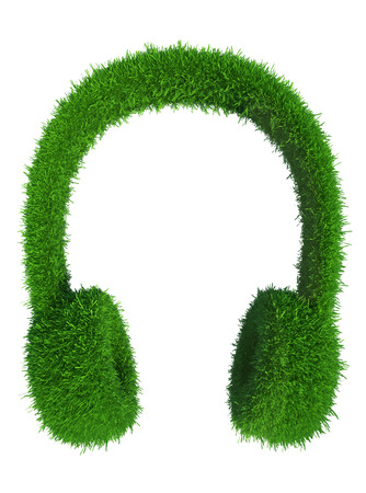 green grass headphones  fresh music  isolated on white backgroundの写真素材