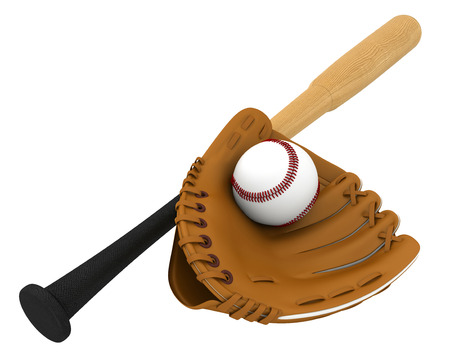new baseball glove and wooden baseball bat の写真素材