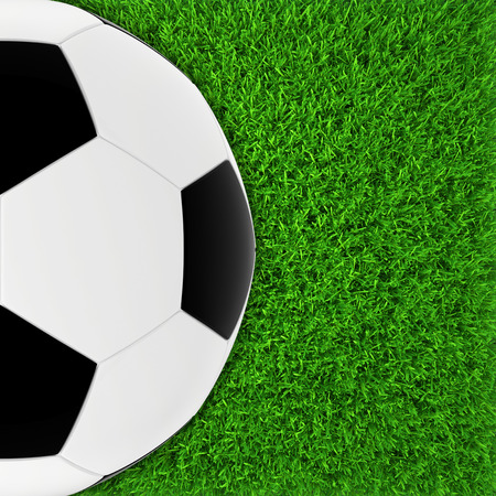 soccer ball on green grass  realistic lawn football field  close upの写真素材