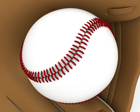 new baseball glove closeup  ball with red stitchingの写真素材