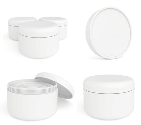 jar or blank packaging for cosmetic product with cap isolated in whiteの写真素材