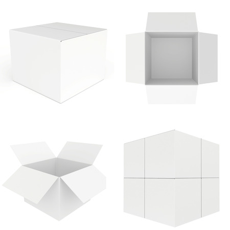 set white carboard box  carboard open and closedの写真素材