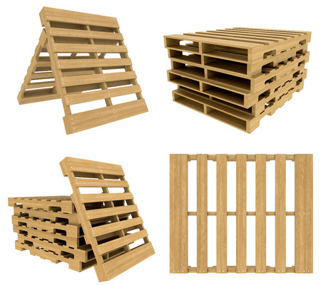 set wooden pallet  Isolated on white background  realistic woodの写真素材
