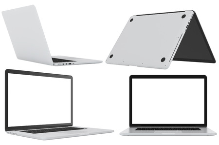 set modern glossy laptop  isolated on white backgroundの写真素材