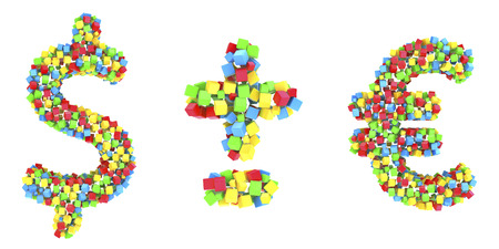 dollar euro of color cubes の写真素材