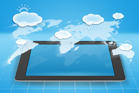 Plates with images of icons and weather mapsの写真素材
