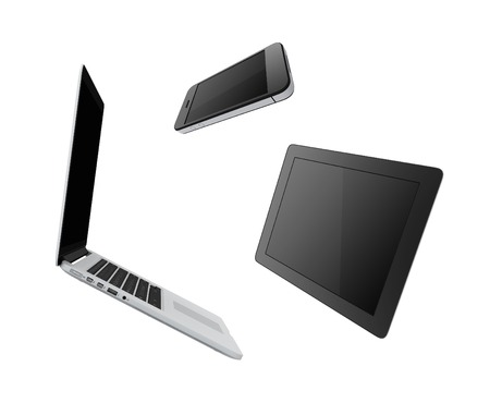 phone and tablet, laptop isolated on white backgroundの写真素材