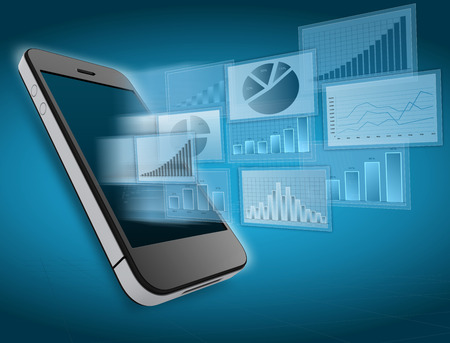 Department financial charts on screen of the mobile phoneの写真素材