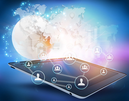 colorful illustration depicting icons of people working as a teamの写真素材