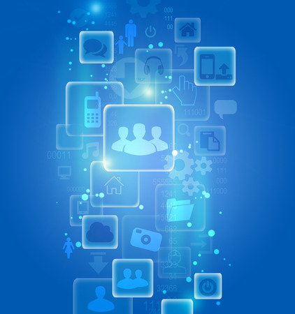 Set of icons in an abstract visualization on a blue backgroundの写真素材