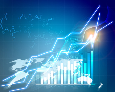 Abstract charts and graphs on a blue background with a gridの写真素材