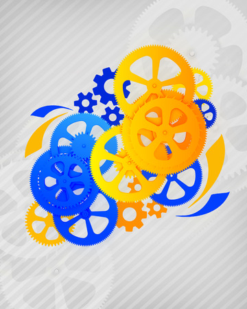 Abstract illustration of gears on a gray backgroundの写真素材