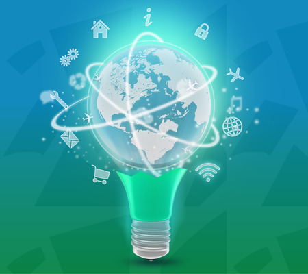 lower part of lamp with planet at the top and iconsの写真素材