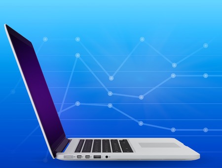 laptop on a blue background with graphの写真素材